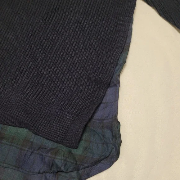 NWT Ann Taylor LOFT 2 in 1 Sweater Navy blue plaid shirt tail inset size Small - Picture 2 of 4